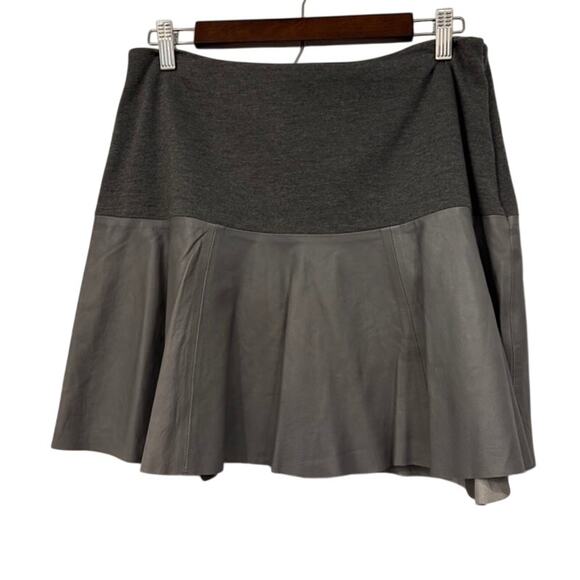 Hinge Leather Skirt Size Medium Mixed Fabric Grey Skater Side Zip Y2K - Picture 1 of 6